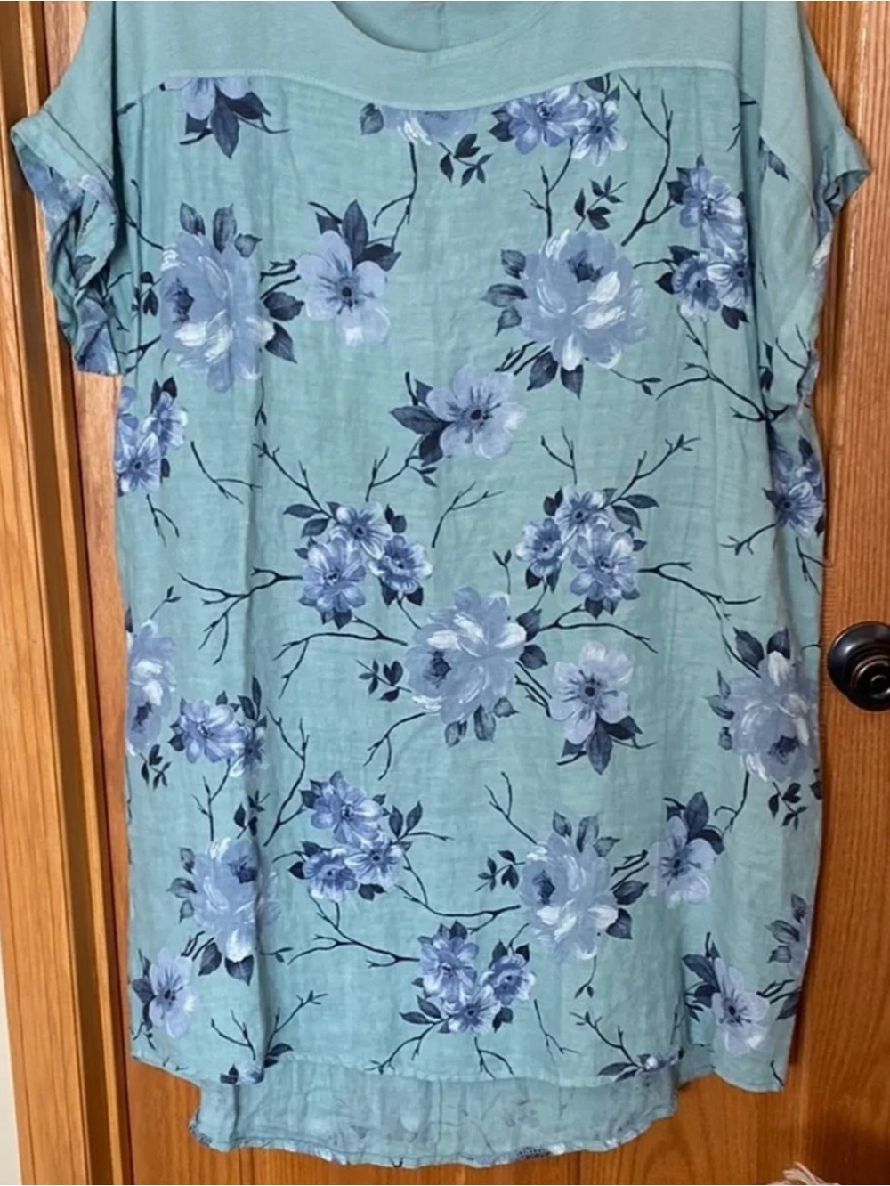 Lungo L’Arno Linen Mint Blue Floral Tunic 3X
